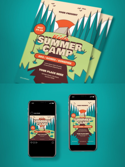 夏季活动夏令营海报设计模板（AI,PSD）