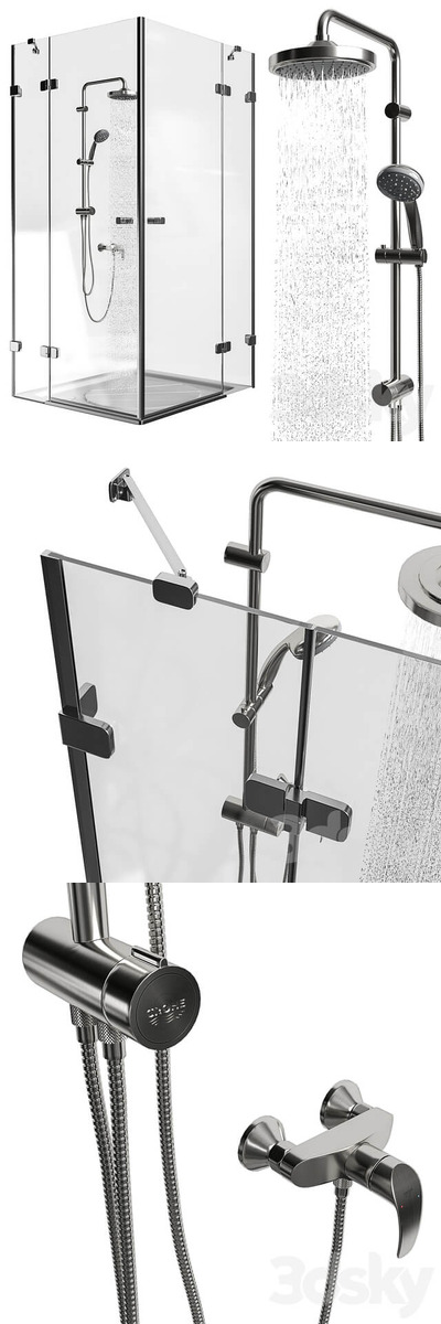 带淋雨金属花洒套件干湿分离的浴室3D模型套装下载（max）