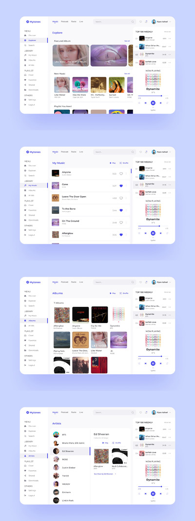 音乐流媒体网页模板 (PSD,XD,FIG)