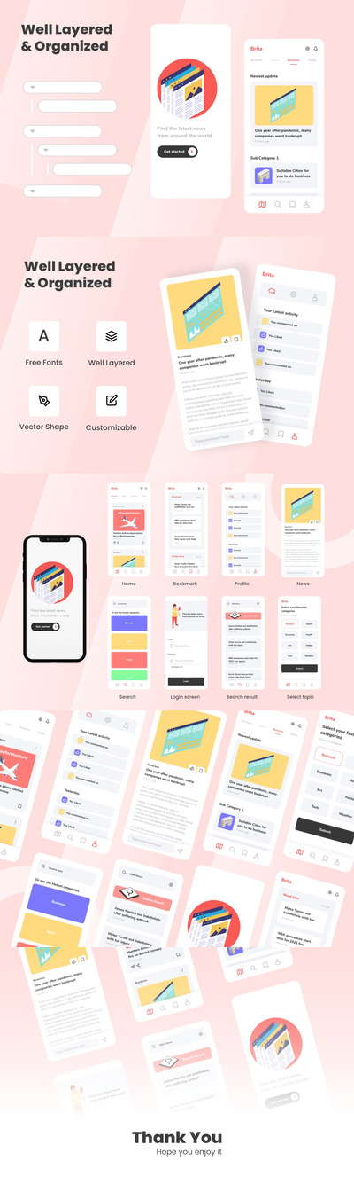 时尚多彩新闻资讯APP UI (FIG,XD)