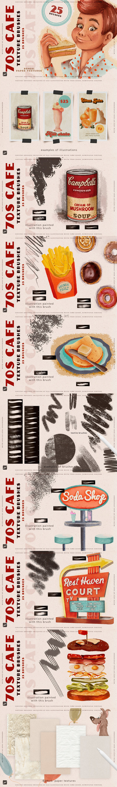 70年代复古质感Procreate纹理笔刷 (brushset)