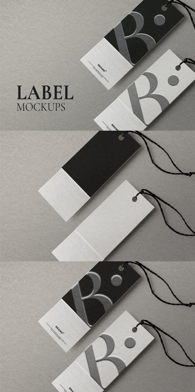 高品质的时尚高端服装标签设计VI样机展示模型mockups