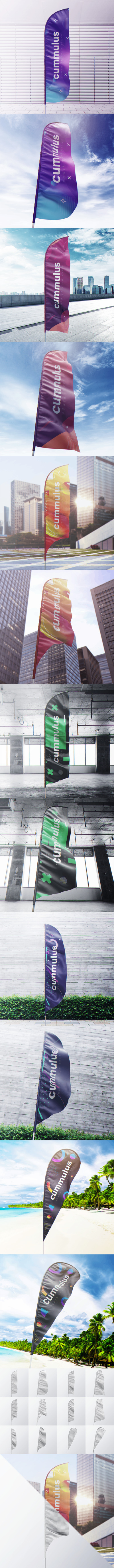 各种形状的广告帆旗模型 (PSD)