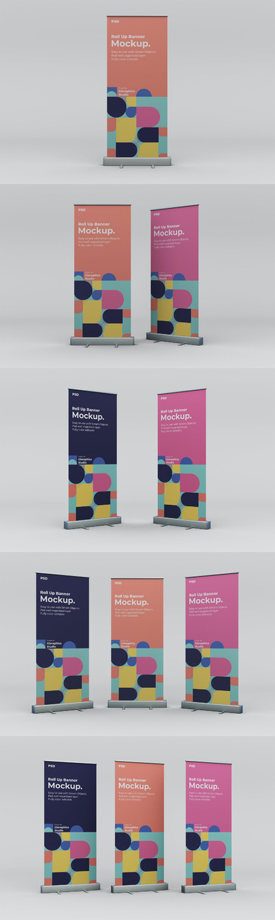 卷起的易拉宝横幅模型 (PSD)