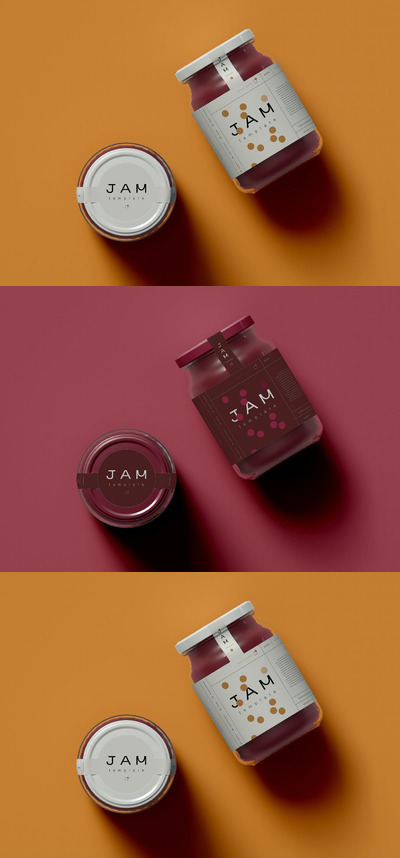 高品质的果酱食品包装设计VI样机展示模型mockups