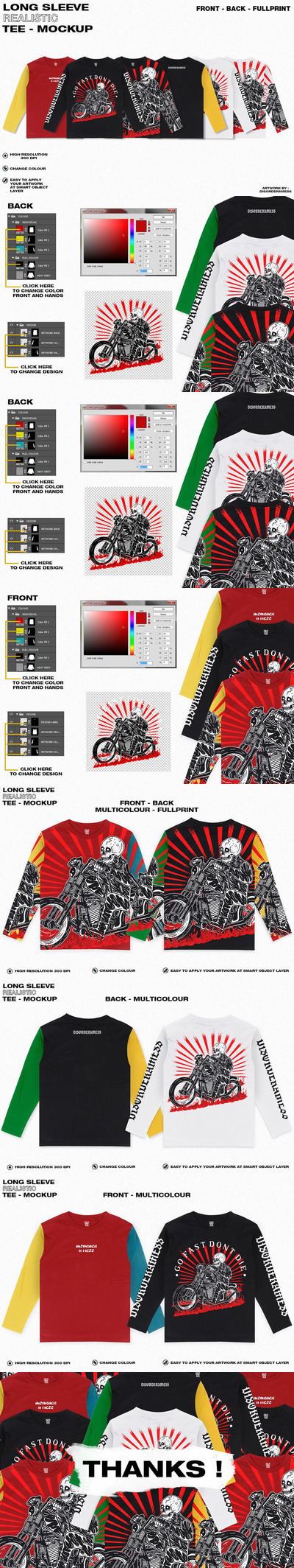 逼真的长袖T恤服装图案设计样机 (psd,tif)