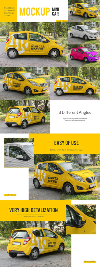 迷你汽车品牌广告设计样机集 (psd)