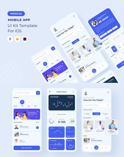 适用于移动应用程序的Medical＆Health Tracker UI套件