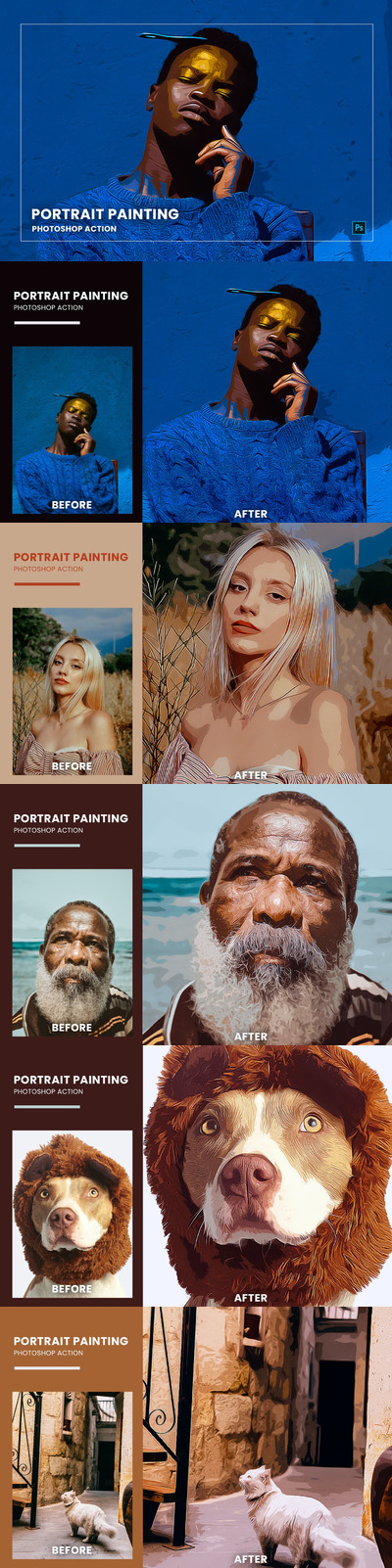 时尚高端抽象手绘油画质感的photoshop动作预设