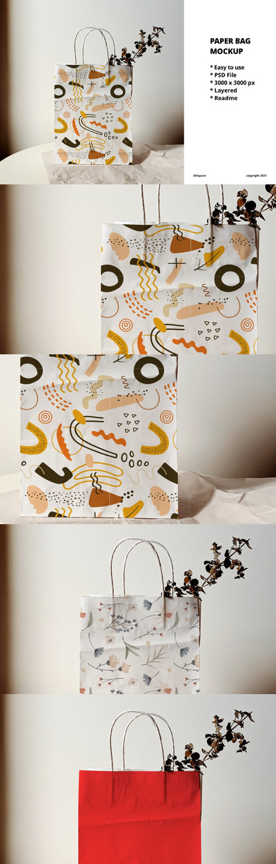 时尚高端专业的高品质纸袋手提袋购物袋VI设计样机展示模型mockups