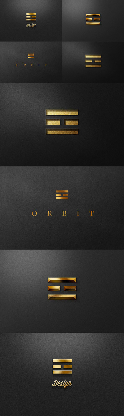 时尚高端逼真质感的黑金logo标志设计VI样机展示模型mockups