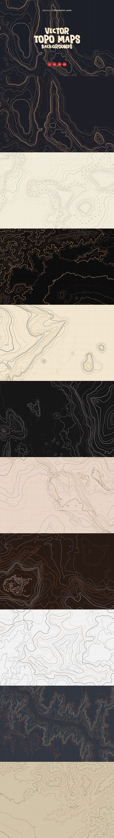 时尚高端抽象地理地形等高线矢量背景底纹纹理集合-AI，EPS，JPG，PNG