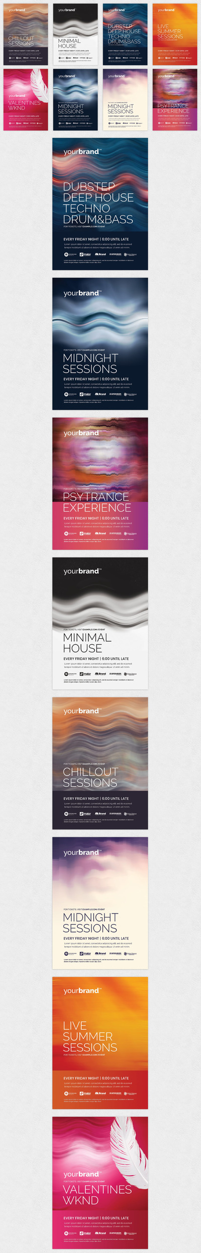 时尚简约抽象多用途的高品质海报设计模板集合-PSD