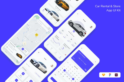 时尚简约清新租车APP UI KITS-FIG, SKETCH, XD