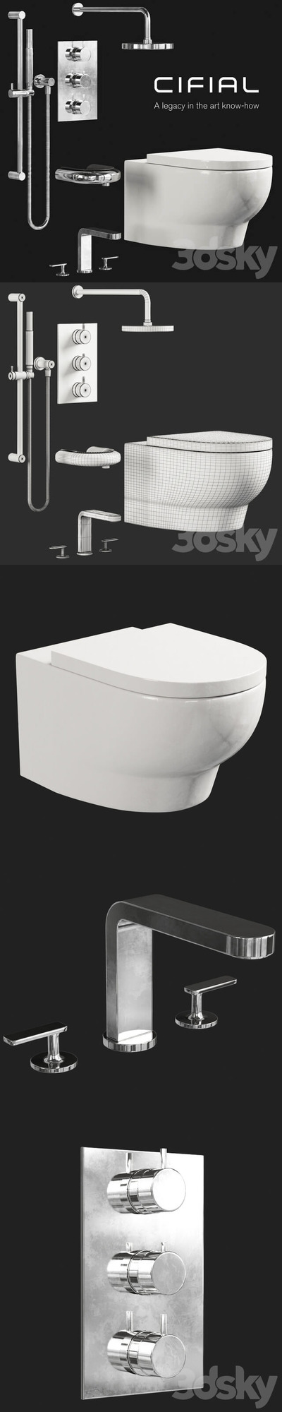 马桶花洒卫浴相关产品组合3D模型下载（FBX,OBJ,MAX）