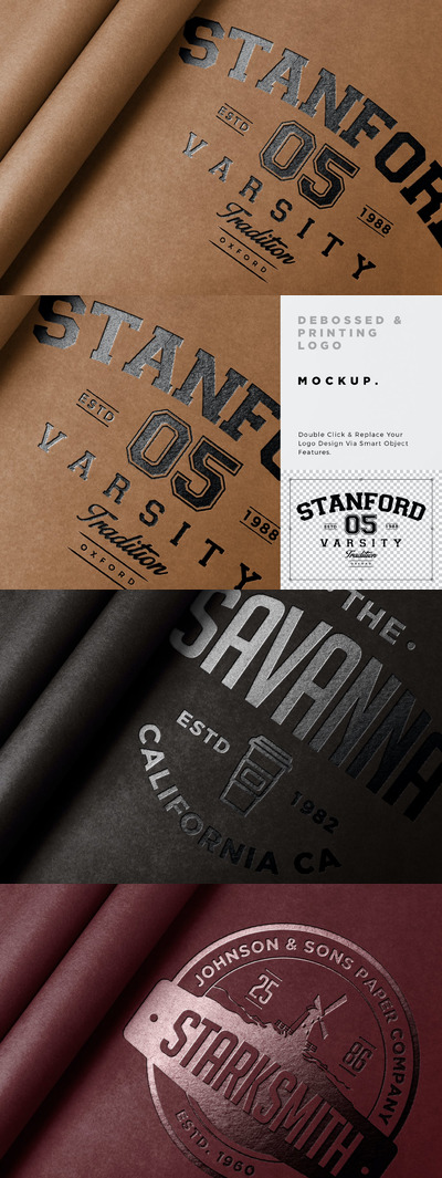 牛皮纸样机上的凹凸徽标logo标志设计VI样机展示模型mockups