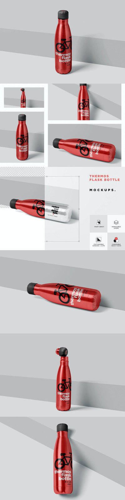 时尚高端专业的高品质真空瓶包装设计VI样机展示模型mockups