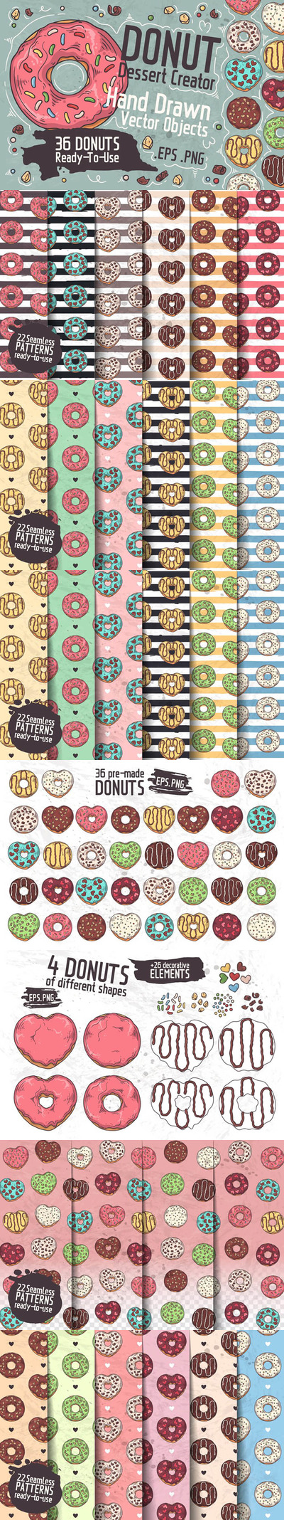 甜甜圈甜食元素收藏插画图案集 (ai,eps,png)