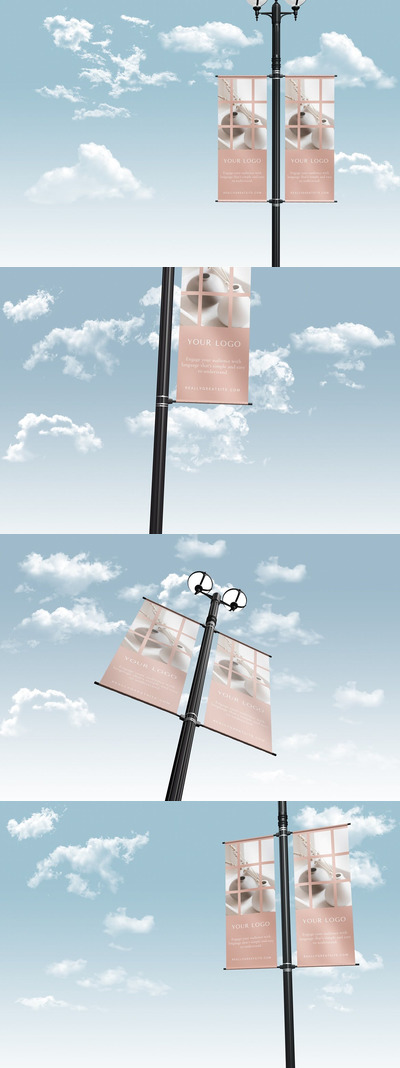 灯柱悬挂横幅模型(PSD,PDF)