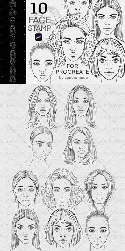 女性面部制作绘画Procreate笔刷 (brushset)