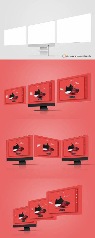 桌面电脑屏幕设计展示样机 (PSD,PDF)