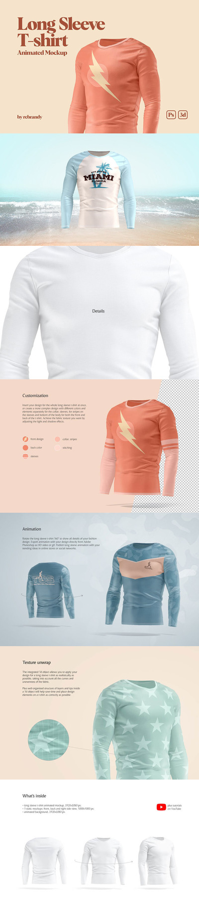 360°旋转长袖T恤动画样机 (psd)