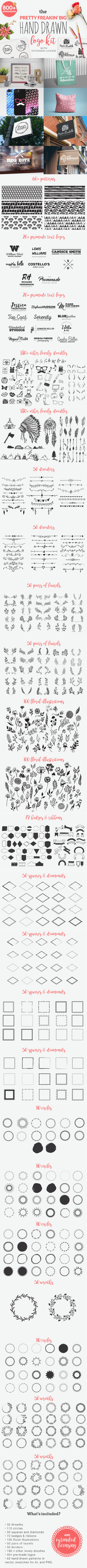 漂亮的手绘徽标Logo设计套件 (ai,eps)