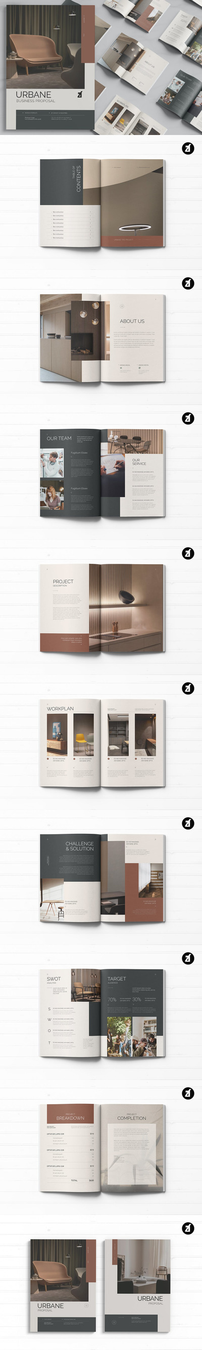 优雅时尚高端清新多用途商业计划书房地产楼书画册宣传册杂志书籍装帧设计模板