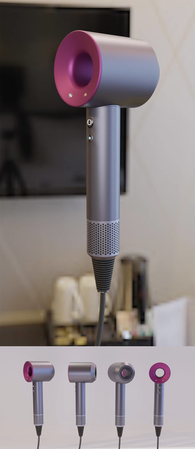 原创模型：Blender打造的戴森Dyson流行吹风机3D模型下载（OBJ,Blend）