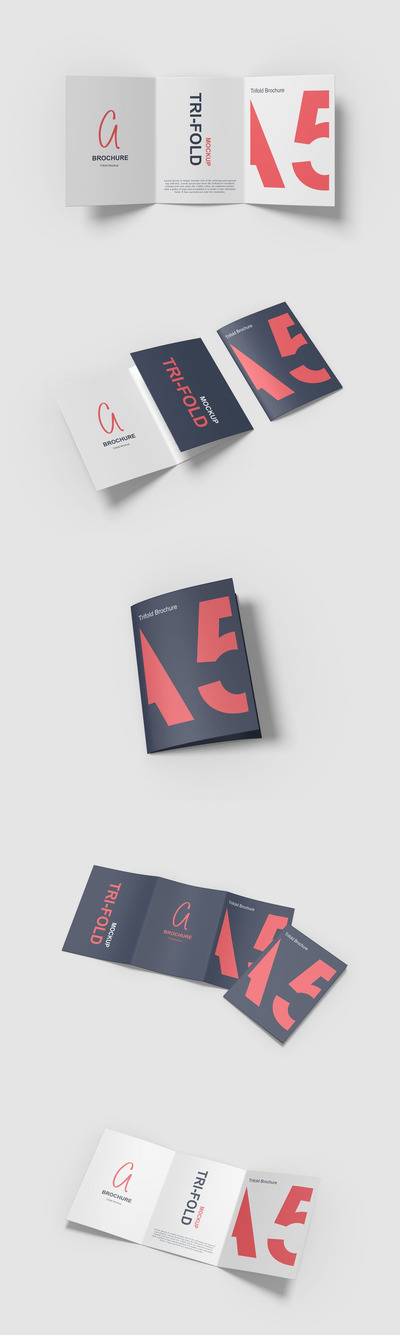 A5 三折页设计展示样机 (PSD,PDF)
