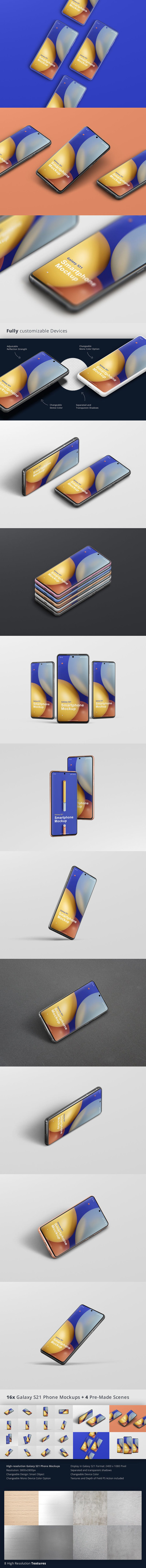 Galaxy S21安卓手机设计展示样机 (PSD,JPG,PDF)