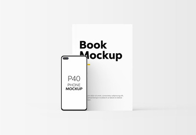 华为 P40 手机+书组合展示样机 (PSD)
