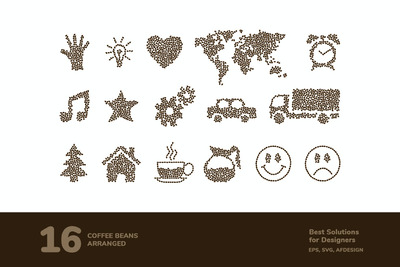 时尚的矢量咖啡豆排列图案集合-AI，EPS，AFDESIGN