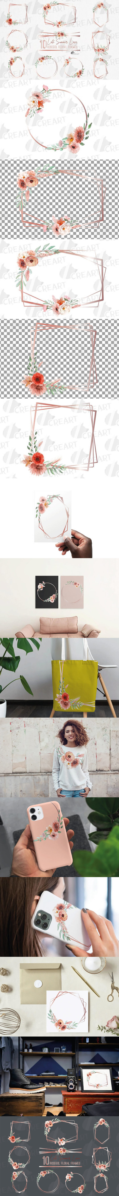 珊瑚色和腮红粉色花卉框架素材 (ai,eps,psd,svg)