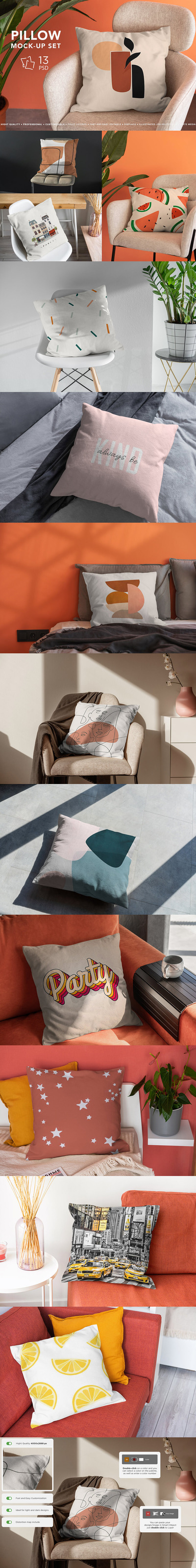 枕头产品图案展示设计样机集 (psd)