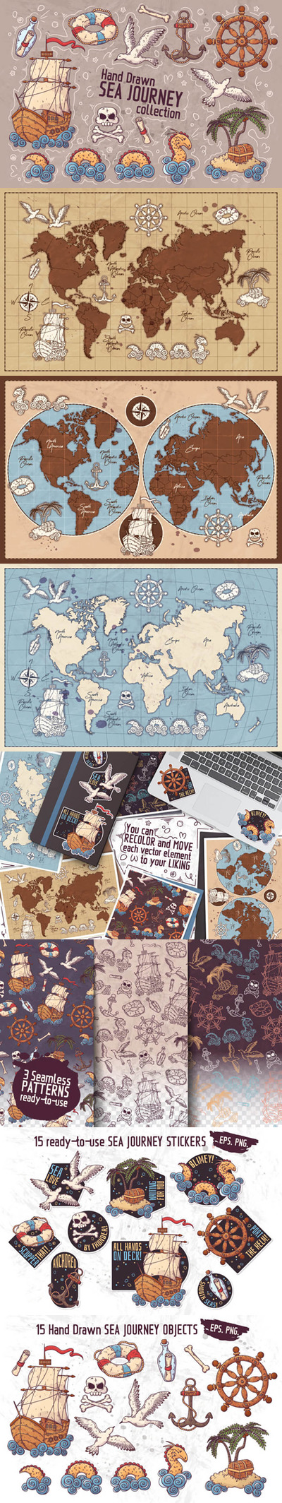 海洋之旅系列手绘插画素材 (ai,eps,png)