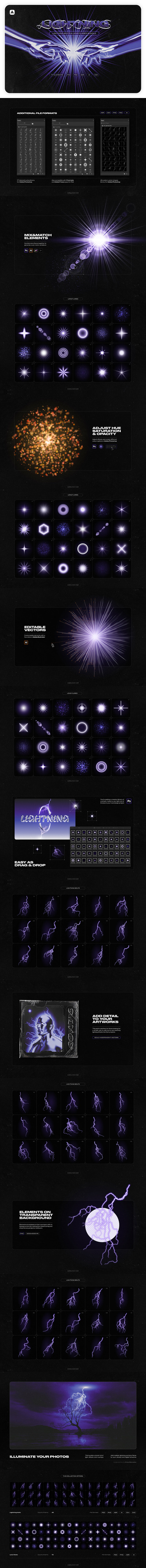 闪电雷电&镜头光晕素材包[2.08GB,psd,ai,svg,abr,png]