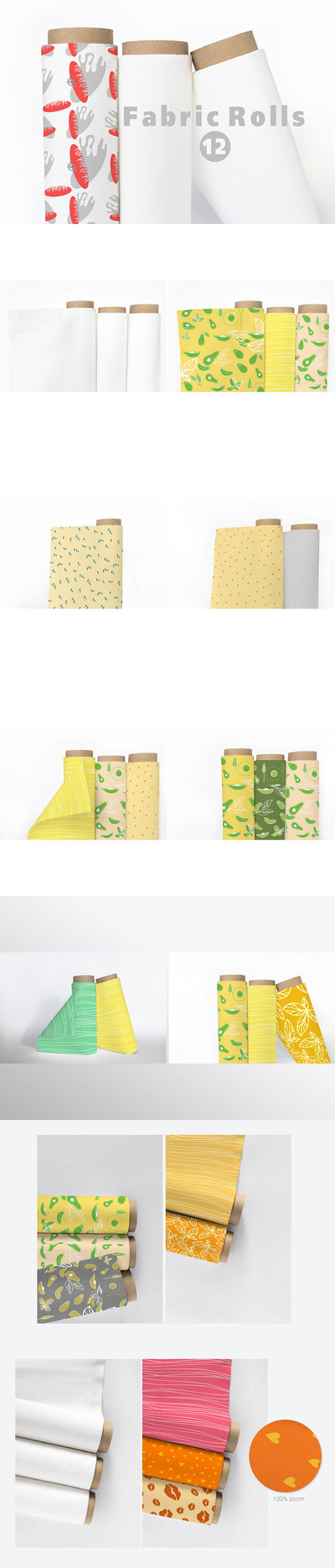 棉布面料卷图案设计样机 (psd)