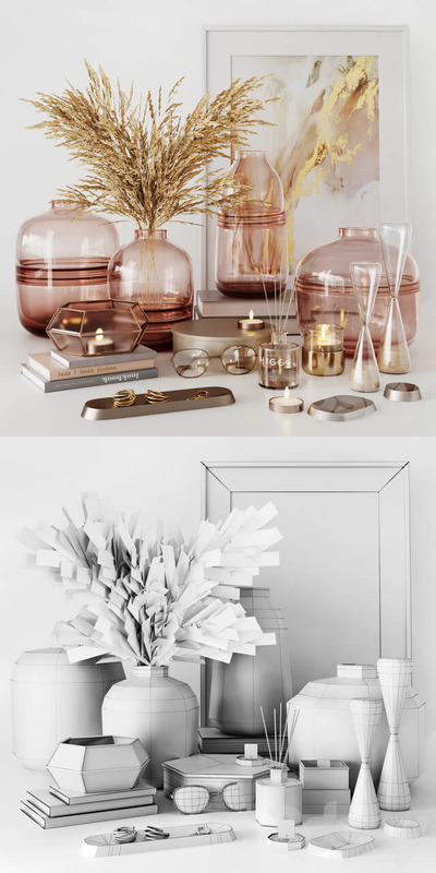 常用客厅桌面情调玻璃器皿装饰品3D模型下载（OBJ,FBX,MAX）