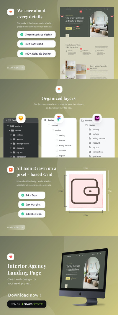 响应式室内设计网页模板 (FIG,SKETCH,XD)