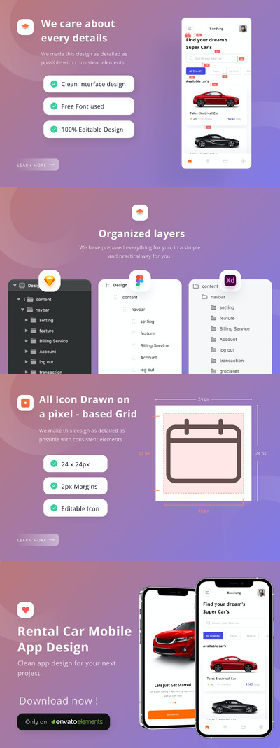 汽车租赁APP UI 套装 (FIG,SKETCH,XD)