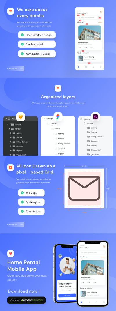 租房找房APP Ui (FIG,SKETCH,XD)