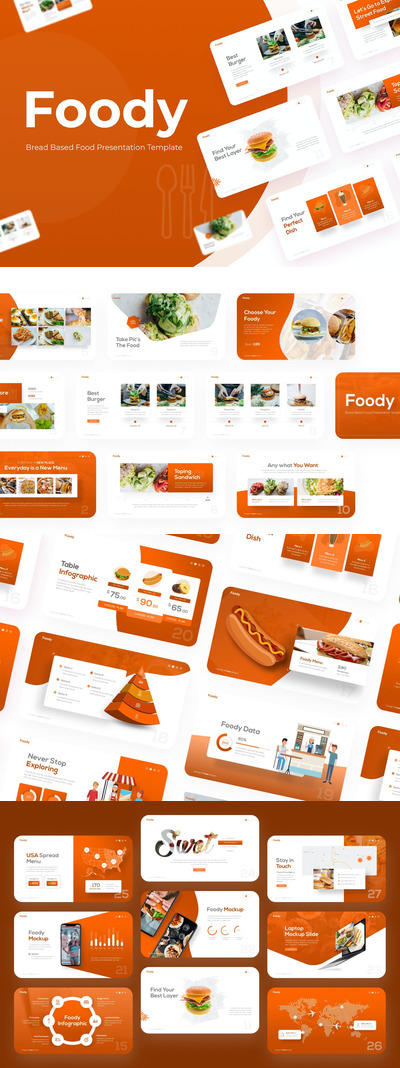 基于食物面包的食物时尚高端清新简约多用途PowerPoint幻灯片演示模板（pptx）