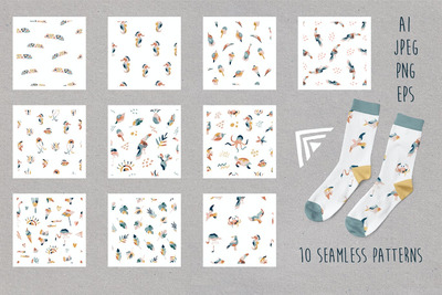 时尚高端清新简约优雅多用途的矢量夏天无缝背景底纹纹理集合-AI，EPS，JPG，PNG