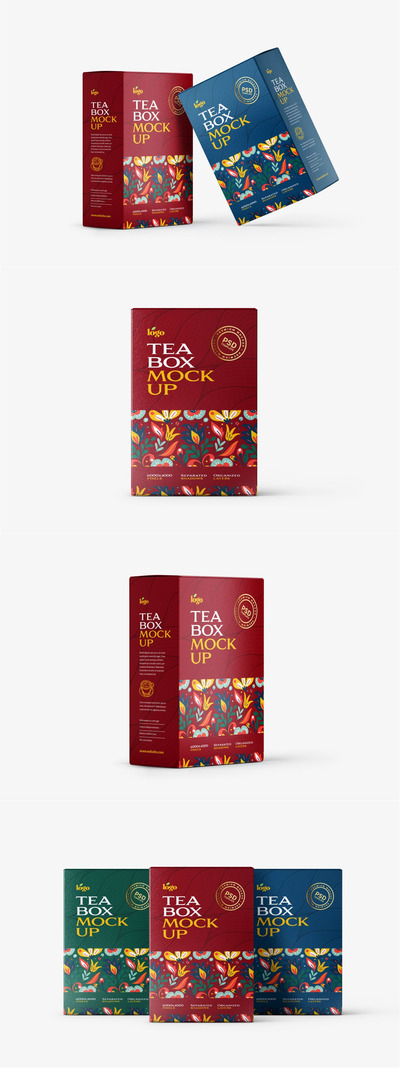 高端茶盒包装样机 (PSD)