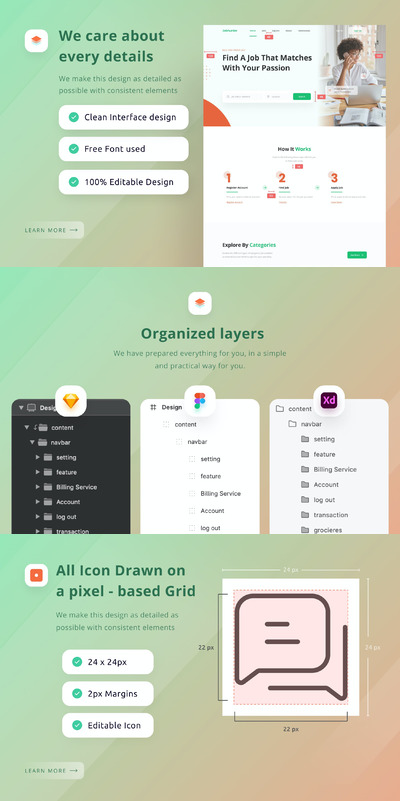 找工作人才招聘响应式网页模板 (FIG,SKETCH,XD)