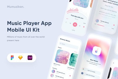 时尚音乐流媒体UI/UX体验套件 (FIG,SKETCH,XD)