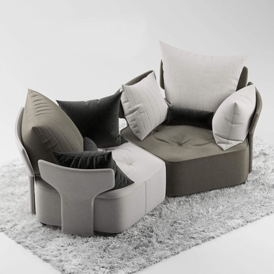 米色和深灰色组合布艺沙发3D模型（OBJ,FBX,MAX）