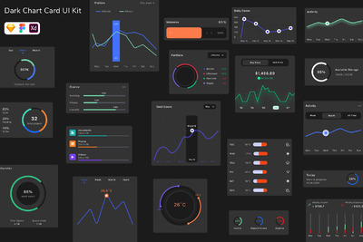 深色数据可视化网页UI模板组件套装 (FIG,SKETCH,XD)