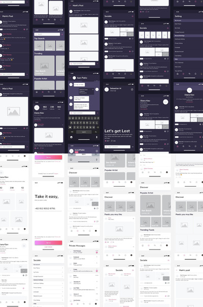 社交媒体共功能 App UI Kit (XD,SKETCH,FIG)